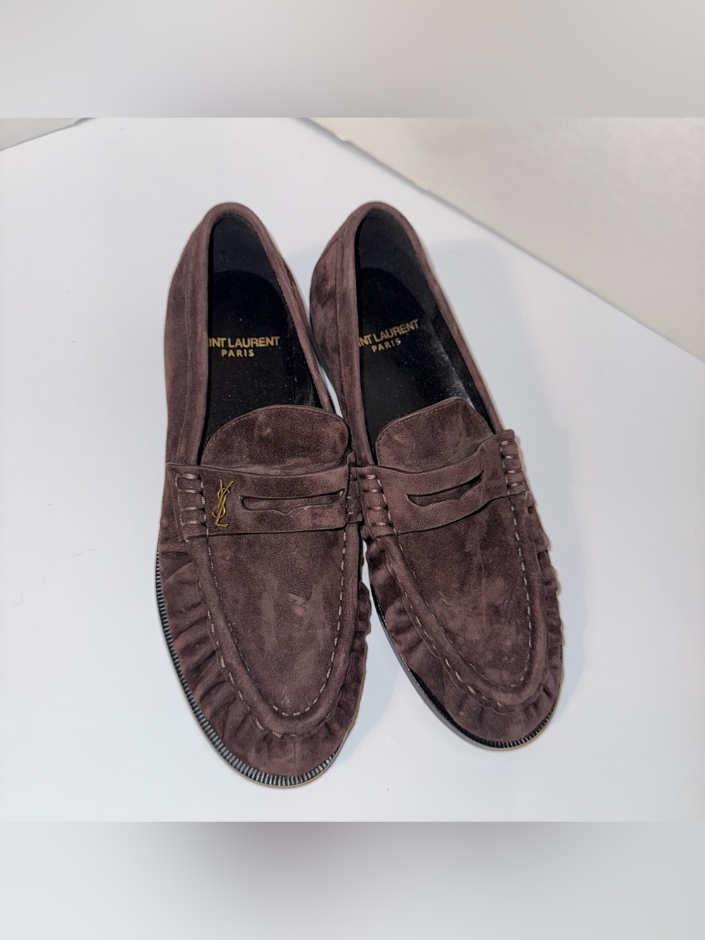SAINT LAURENT brown suede quiet luxury never worn designer penny loafers 38 - Picture 5 of 8